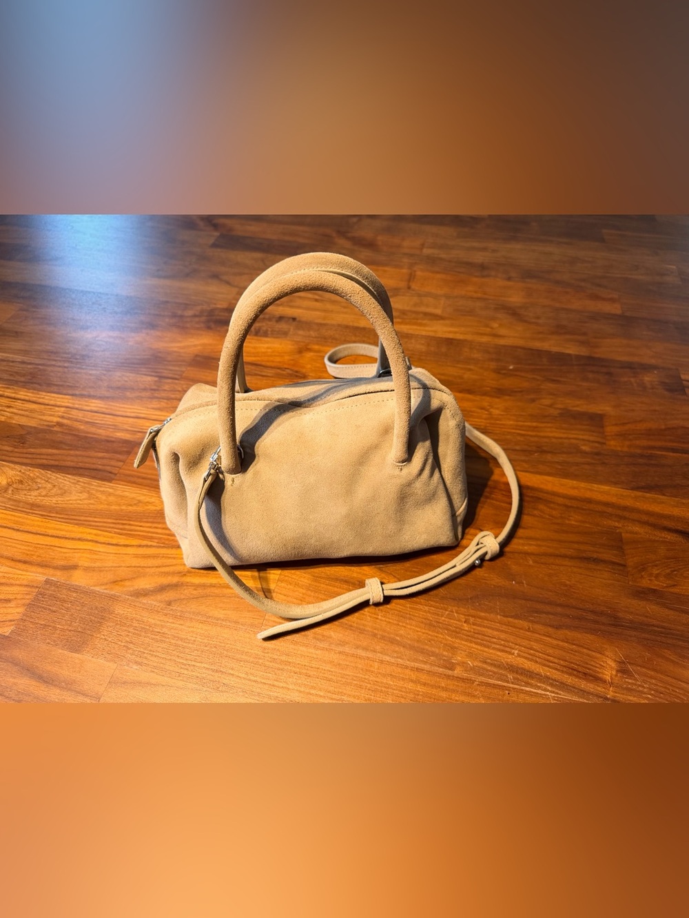 Zara Beige Suede Top-Handle Satchel